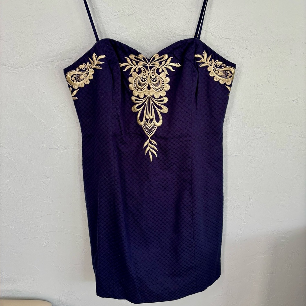 NWT Lilly Pulitzer Navy Blue & Gold Shift Dress